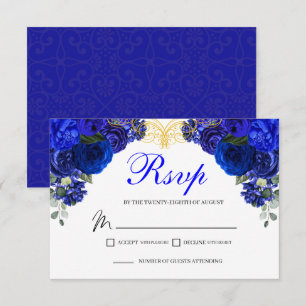 Elegant Royal Blue Floral RSVP Enclosure Card Kaartje