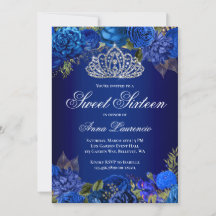 Elegant Royal Blue Floral Sweet Sixteen Birthday