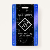 Elegant Royal Blue Folie Black Marble VIP Event Badge (Voorkant)