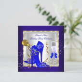 Elegant Royal Blue Glitter Birthday Party Kaart (Staand voorkant)