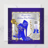 Elegant Royal Blue Glitter Birthday Party Kaart (Voorkant)