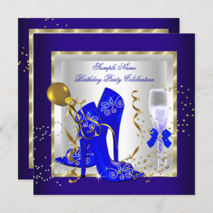 Elegant Royal Blue Glitter Birthday Party Kaart