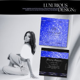 Elegant Royal Blue Glitter Luminous Stars Initiale Vierkante Visitekaartje