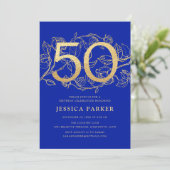 Elegant Royal Blue Gold 50ste verjaardag Kaart (Staand voorkant)