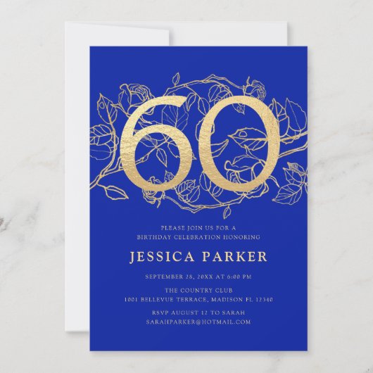 Elegant Royal Blue Gold 60e verjaardag Kaart (Voorkant)