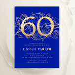 Elegant Royal Blue Gold 60e verjaardag Kaart<br><div class="desc">Elegant koninklijk blauw goud 60e verjaardag feestuitnodiging.  modern vrouwelijk design met rozen botanische accenten en faux glitter gold. Eenvoudige bloemenuitnodigingskaart perfect voor een stijlvol vrouwen dagfeest. Personaliseer met je eigen gegevens. Gedrukte Zazzle-uitnodigingen of direct download digitale afdrukbare sjabloon.</div>
