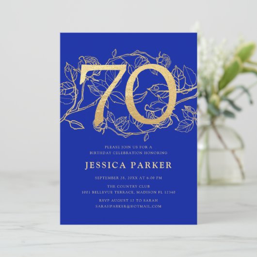 Elegant Royal Blue Gold 70e verjaardag Kaart (Staand voorkant)