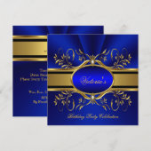 Elegant Royal Blue Gold Birthday Party 2 Kaart (Voorkant / Achterkant)