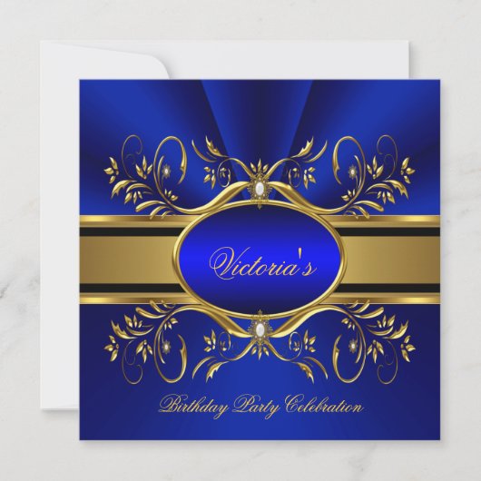 Elegant Royal Blue Gold Birthday Party 2 Kaart (Voorkant)