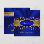 Elegant Royal Blue Gold Birthday Party 2A Kaart (Voorkant / Achterkant)