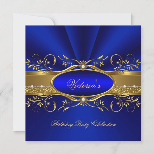 Elegant Royal Blue Gold Birthday Party 2A Kaart (Voorkant)