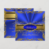 Elegant Royal Blue Gold Birthday Party Floral 2 Kaart (Voorkant / Achterkant)