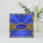 Elegant Royal Blue Gold Birthday Party Floral 2 Kaart (Staand voorkant)
