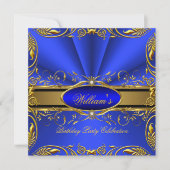 Elegant Royal Blue Gold Birthday Party Floral 2 Kaart (Voorkant)