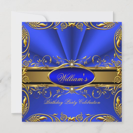 Elegant Royal Blue Gold Birthday Party Floral 2 Kaart (Voorkant)