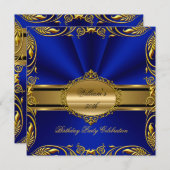 Elegant Royal Blue Gold Birthday Party Floral Kaart (Voorkant / Achterkant)