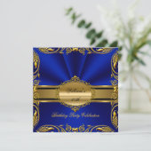 Elegant Royal Blue Gold Birthday Party Floral Kaart (Staand voorkant)