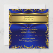 Elegant Royal Blue Gold Birthday Party Floral Kaart (Achterkant)