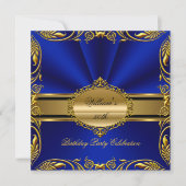 Elegant Royal Blue Gold Birthday Party Floral Kaart (Voorkant)