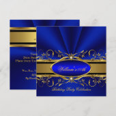 Elegant Royal Blue Gold Birthday Party Kaart (Voorkant / Achterkant)