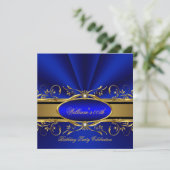 Elegant Royal Blue Gold Birthday Party Kaart (Staand voorkant)