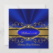 Elegant Royal Blue Gold Birthday Party Kaart (Voorkant)