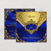 Elegant Royal Blue Gold Birthday Party Kaart (Voorkant / Achterkant)