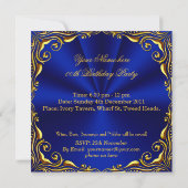 Elegant Royal Blue Gold Birthday Party Kaart (Achterkant)