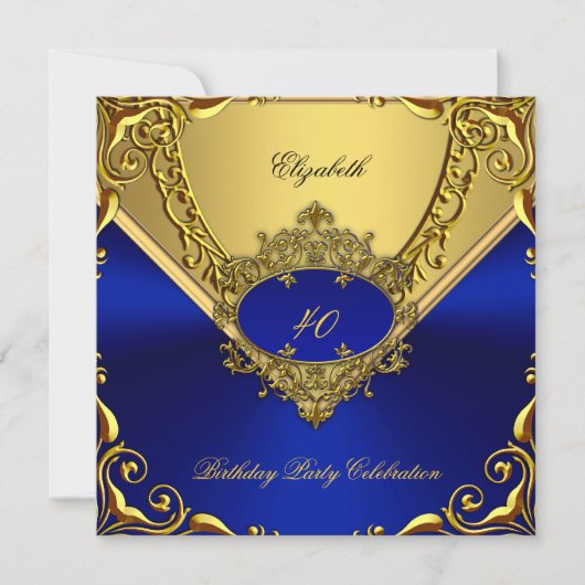 Elegant Royal Blue Gold Birthday Party Kaart (Voorkant)