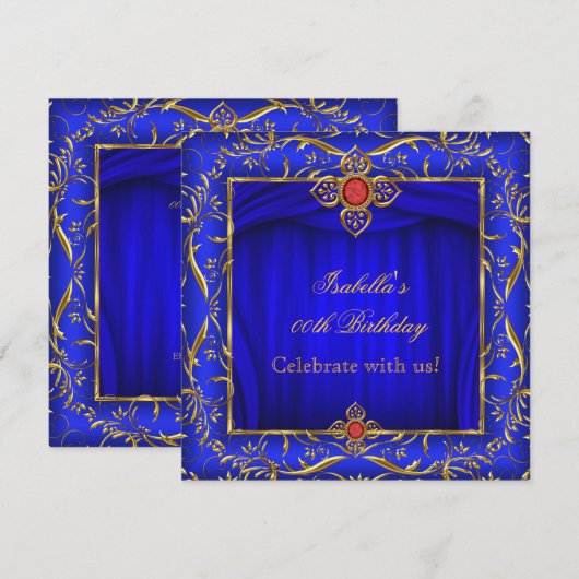Elegant Royal Blue Gold Birthday Party Kaart (Voorkant / Achterkant)