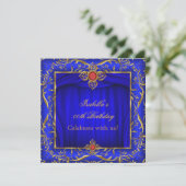 Elegant Royal Blue Gold Birthday Party Kaart (Staand voorkant)