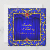 Elegant Royal Blue Gold Birthday Party Kaart (Voorkant)