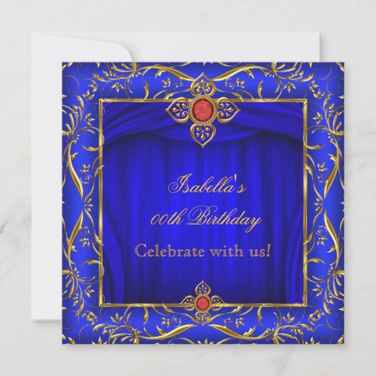 Elegant Royal Blue Gold Birthday Party Kaart (Voorkant)
