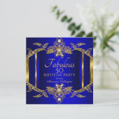 Elegant Royal Blue Gold Birthday Party Kaart (Staand voorkant)