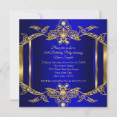 Elegant Royal Blue Gold Birthday Party Kaart (Achterkant)