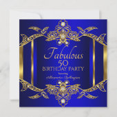 Elegant Royal Blue Gold Birthday Party Kaart (Voorkant)