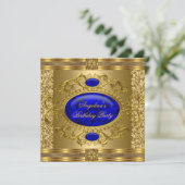 Elegant Royal Blue Gold Birthday Party Kaart (Staand voorkant)