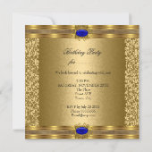 Elegant Royal Blue Gold Birthday Party Kaart (Achterkant)