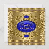 Elegant Royal Blue Gold Birthday Party Kaart (Voorkant)