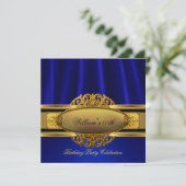 Elegant Royal Blue Gold Birthday Party Kaart (Staand voorkant)