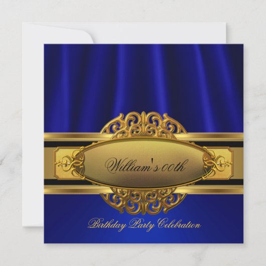 Elegant Royal Blue Gold Birthday Party Kaart (Voorkant)
