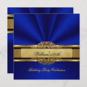 Elegant Royal blue Gold Birthday Party Mannen Mans Kaart (Voorkant / Achterkant)