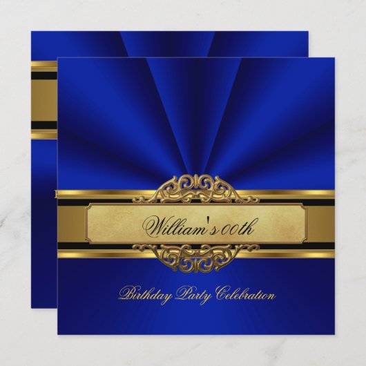 Elegant Royal blue Gold Birthday Party Mannen Mans Kaart (Voorkant / Achterkant)