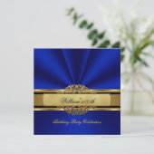 Elegant Royal blue Gold Birthday Party Mannen Mans Kaart (Staand voorkant)