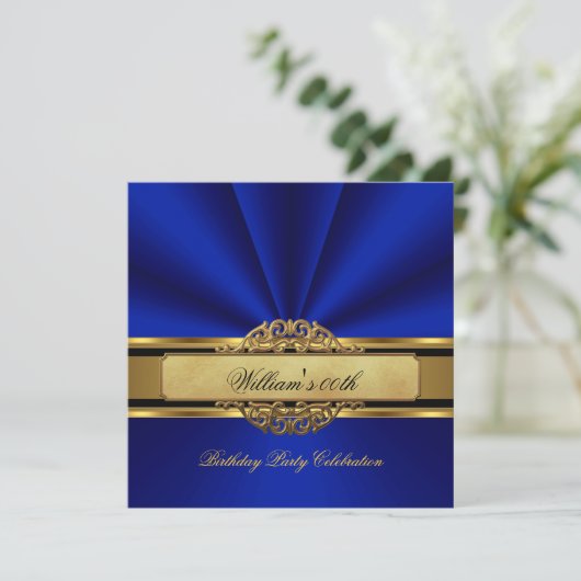 Elegant Royal blue Gold Birthday Party Mannen Mans Kaart (Staand voorkant)
