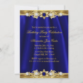 Elegant Royal Blue & Gold Floral Birthday Party Kaart (Achterkant)