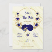 elegant royal blue gold floral save the date (Voorkant)