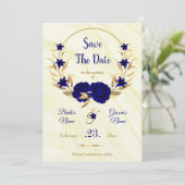 elegant royal blue gold floral save the date (Staand voorkant)