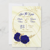 elegant royal blue gold floral save the date (Voorkant)