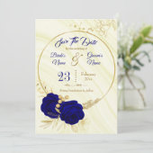 elegant royal blue gold floral save the date (Staand voorkant)